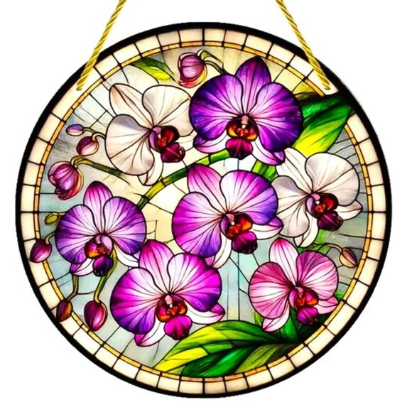 Suncatcher Flowers Orchid Pink Purple Floral Hanging Window Decor Colorful - Picture 2 of 4
